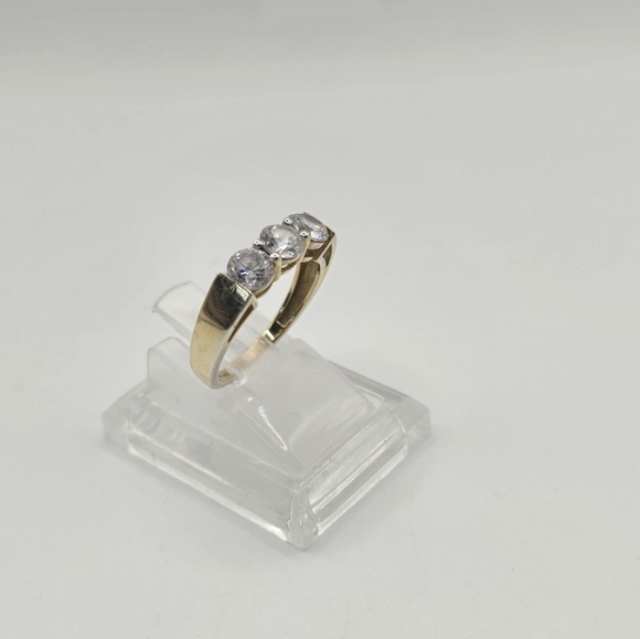 Vintage Size 7 SJD Shiny Round White Crystal CZ Gold Plated Stylish Ring - Picture 4 of 9